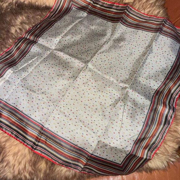 Christian Dior Vintage Silk Scarf — Red Trim Geometric Print Stripes Polkadot — - Picture 6 of 13